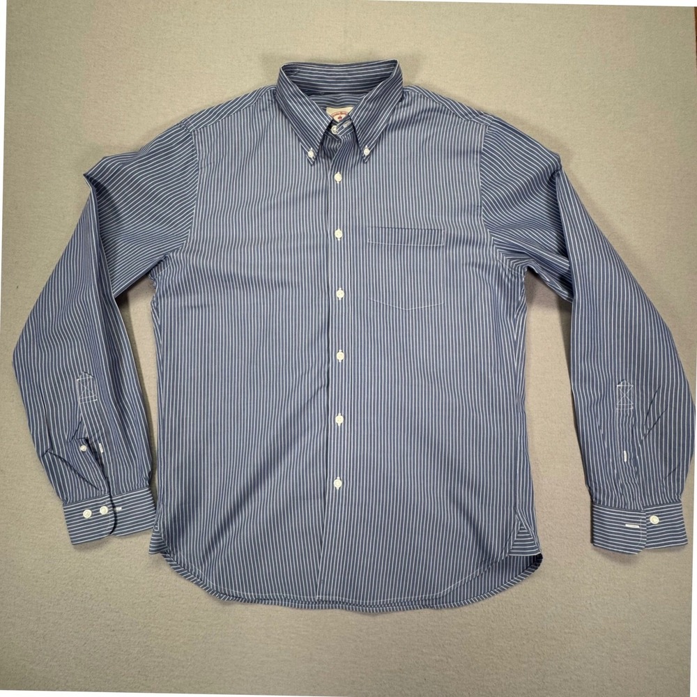 Brooks Brothers Mens Button Down Shirt Slim Blue White Striped Red‎ Fleece Large